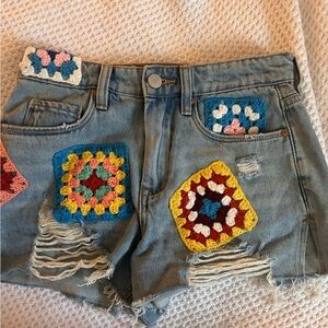 Blank NYC Denim Shorts with Crochet Accents